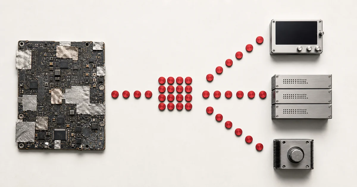 A finite set of red tokens split between repairing an old circuit board and funding three new systems